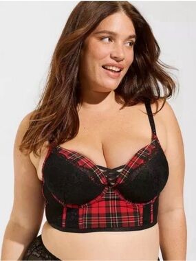 TORRID XO Boost Plunge Bra Tartan Plaid 42D